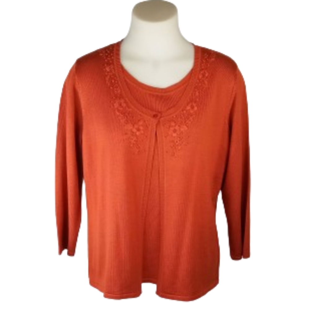 Requirements Orange Embroidered Floral 100% Acrylic Sweater Top Sz Lg